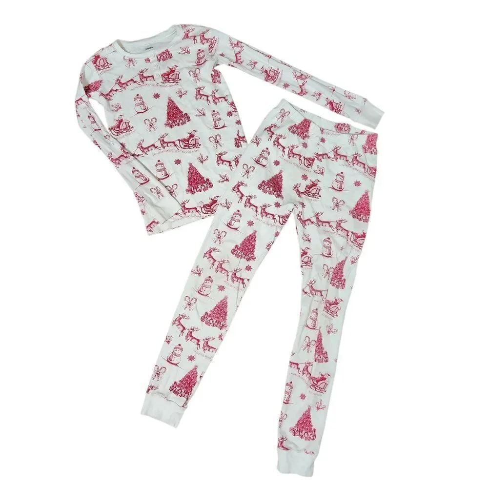 Gymboree Pajamas Size 12 Unisex Christmas Santa Reindeer Red White 2 Pc